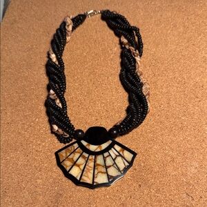 Artisan Black and Brown Fan Pendant Necklace